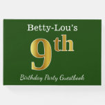 [ Thumbnail: Green, Faux Gold 9th Birthday Party + Custom Name Guest Book ]