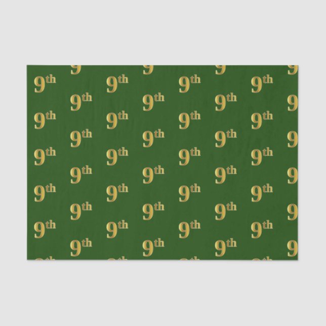 Green, Faux Gold 9th (Ninth) Event Tissue Paper (Front)