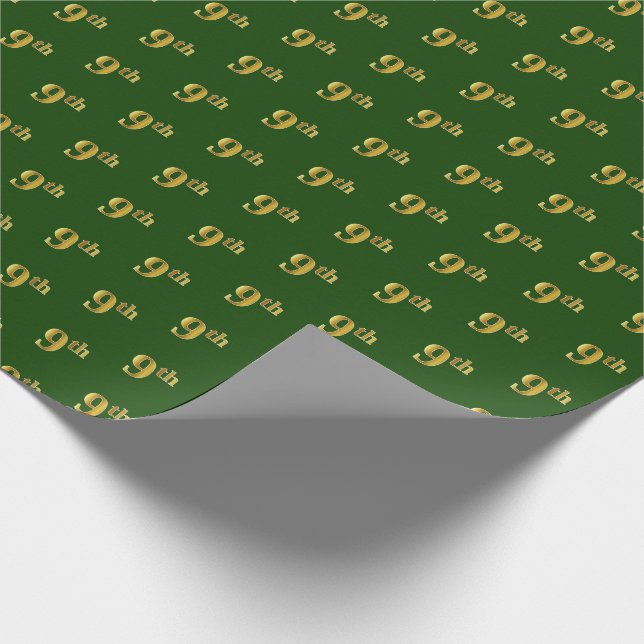 Green, Faux Gold 9th (Ninth) Event Wrapping Paper (Corner)
