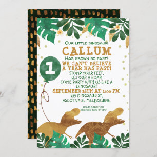 Green Faux Gold Foil Dinosaur Birthday Invitation