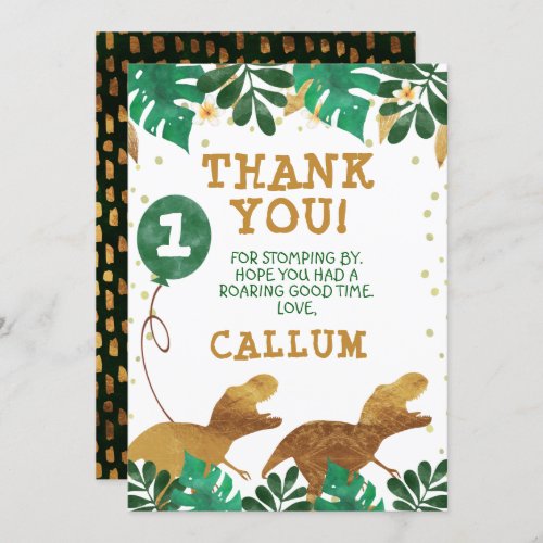 Green Faux Gold Foil Dinosaur Thank you card