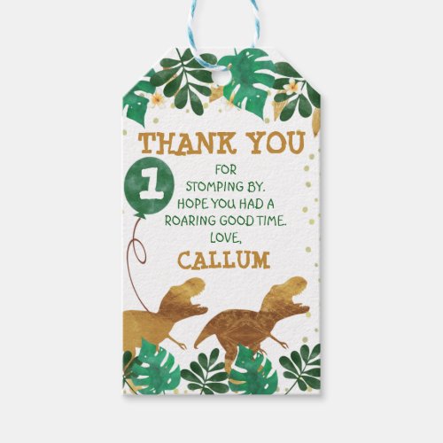 Green Faux Gold Foil Dinosaur Thank You Gift Tags