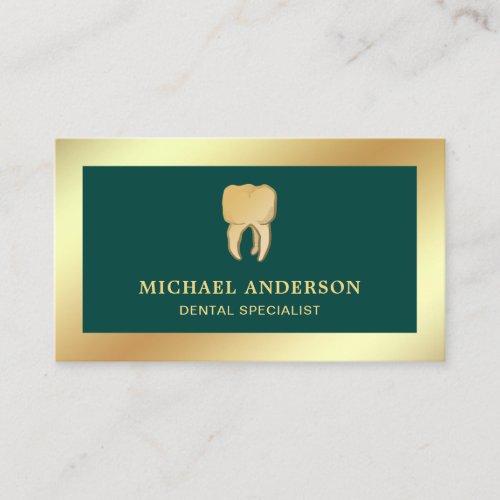 Green Faux Gold Foil Tooth Dental Clinic Dentist Business Card