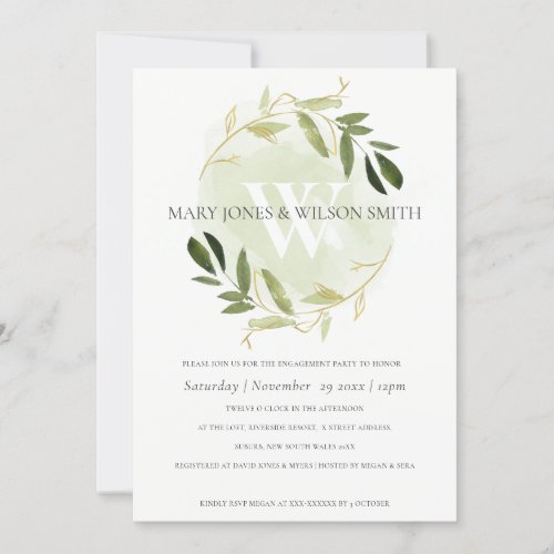 GREEN FAUX GOLD FOLIAGE WREATH ENGAGEMENT CARD
