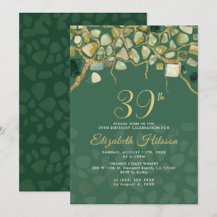 Green Faux Gold Gemstones Birthday Invitation