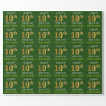 [ Thumbnail: Green, Faux Gold "Happy 10th Birthday" Wrapping Paper ]