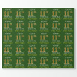 [ Thumbnail: Green, Faux Gold "Happy 11th Birthday" Wrapping Paper ]