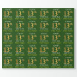[ Thumbnail: Green, Faux Gold "Happy 13th Birthday" Wrapping Paper ]