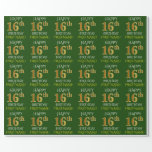 [ Thumbnail: Green, Faux Gold "Happy 16th Birthday" Wrapping Paper ]
