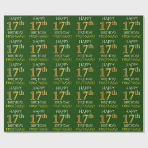 Green, Faux Gold "HAPPY 17th BIRTHDAY" Wrapping Paper