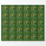 [ Thumbnail: Green, Faux Gold "Happy 19th Birthday" Wrapping Paper ]