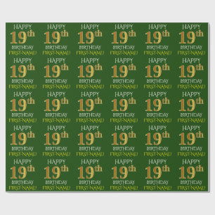 Green, Faux Gold "HAPPY 19th BIRTHDAY" Wrapping Paper