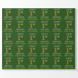 [ Thumbnail: Green, Faux Gold "Happy 1st Birthday" Wrapping Paper ]