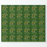 [ Thumbnail: Green, Faux Gold "Happy 25th Birthday" Wrapping Paper ]