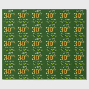 Green, Faux Gold "HAPPY 30th BIRTHDAY" Wrapping Paper