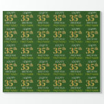 [ Thumbnail: Green, Faux Gold "Happy 35th Birthday" Wrapping Paper ]