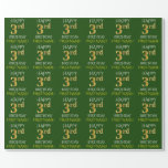 [ Thumbnail: Green, Faux Gold "Happy 3rd Birthday" Wrapping Paper ]