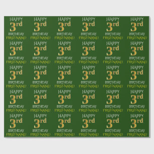 Green, Faux Gold "HAPPY 3rd BIRTHDAY" Wrapping Paper