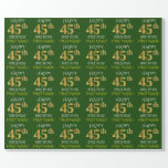 [ Thumbnail: Green, Faux Gold "Happy 45th Birthday" Wrapping Paper ]