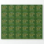 [ Thumbnail: Green, Faux Gold "Happy 55th Birthday" Wrapping Paper ]