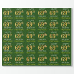 [ Thumbnail: Green, Faux Gold "Happy 69th Birthday" Wrapping Paper ]
