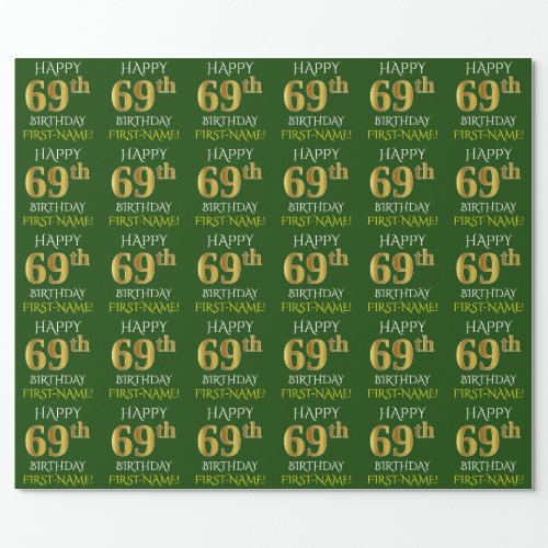 Green Faux Gold HAPPY 69th BIRTHDAY Wrapping Paper
