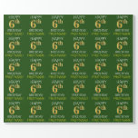 [ Thumbnail: Green, Faux Gold "Happy 6th Birthday" Wrapping Paper ]