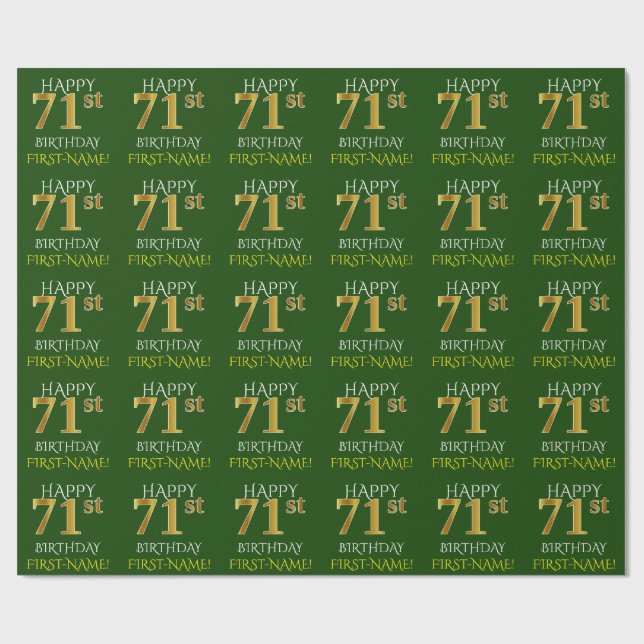 Green, Faux Gold "HAPPY 71st BIRTHDAY" Wrapping Paper (Flat)