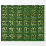 [ Thumbnail: Green, Faux Gold "Happy 75th Birthday" Wrapping Paper ]