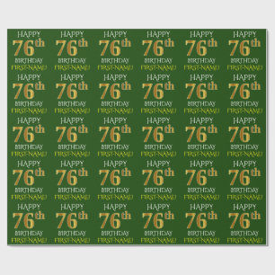 Green, Faux Gold "HAPPY 76th BIRTHDAY" Wrapping Paper