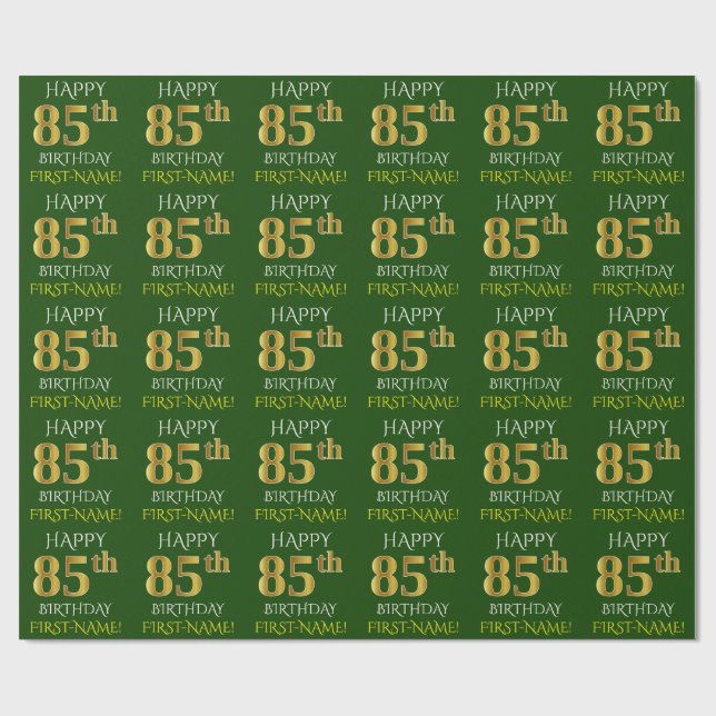 Green, Faux Gold "HAPPY 85th BIRTHDAY" Wrapping Paper (Flat)