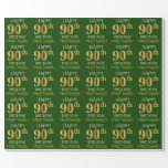 [ Thumbnail: Green, Faux Gold "Happy 90th Birthday" Wrapping Paper ]