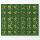 [ Thumbnail: Green, Faux Gold "Happy 91st Birthday" Wrapping Paper ]