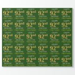 [ Thumbnail: Green, Faux Gold "Happy 92nd Birthday" Wrapping Paper ]