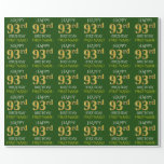 [ Thumbnail: Green, Faux Gold "Happy 93rd Birthday" Wrapping Paper ]