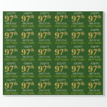 [ Thumbnail: Green, Faux Gold "Happy 97th Birthday" Wrapping Paper ]