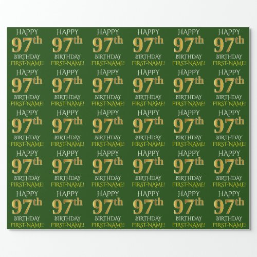 Green Faux Gold HAPPY 97th BIRTHDAY Wrapping Paper