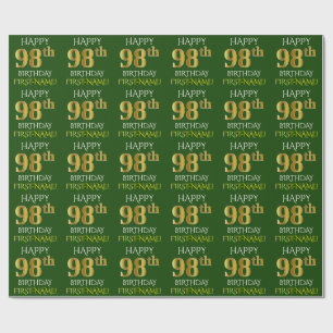 Green, Faux Gold "HAPPY 98th BIRTHDAY" Wrapping Paper