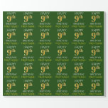 [ Thumbnail: Green, Faux Gold "Happy 9th Birthday" Wrapping Paper ]