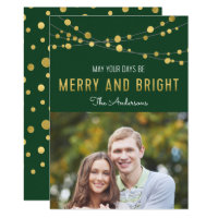 Green, Faux Gold Merry & Bright Lights Photo Card