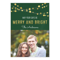 Green, Faux Gold Merry & Bright Lights Photo Magnetic Card