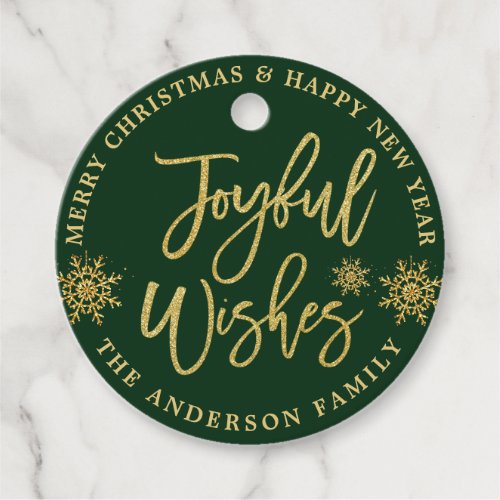 Green  Faux Gold Modern PHOTO Christmas Holiday Favor Tags