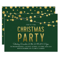 Green Faux Gold Strings of Lights Christmas Party Card