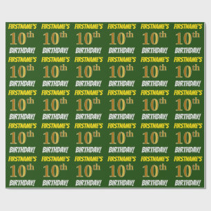 Green, Faux/Imitation Gold, "10th BIRTHDAY" Wrapping Paper