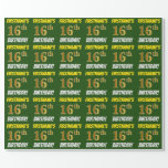 [ Thumbnail: Green, Faux/Imitation Gold, "16th Birthday" Wrapping Paper ]