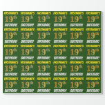 [ Thumbnail: Green, Faux/Imitation Gold, "19th Birthday" Wrapping Paper ]