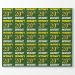 [ Thumbnail: Green, Faux/Imitation Gold, "20th Birthday" Wrapping Paper ]