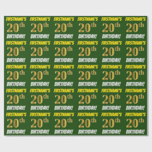 Green, Faux/Imitation Gold, "20th BIRTHDAY" Wrapping Paper