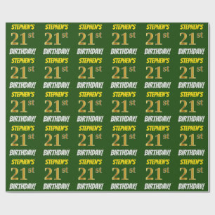 Green, Faux/Imitation Gold, "21st BIRTHDAY" Wrapping Paper