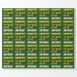 [ Thumbnail: Green, Faux/Imitation Gold, "22nd Birthday" Wrapping Paper ]
